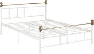 Marlborough White/Antique Brass Metal Bed, 2 sizes