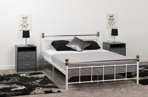Marlborough White/Antique Brass Metal Bed, 2 sizes